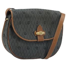 Borsa a spalla in tela a nido d'ape Christian Dior nera e oro Auth 173449