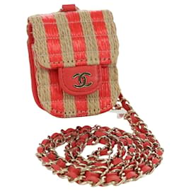 Custodia per AirPods CHANEL in rafia rossa e oro CC Auth 165839SAM