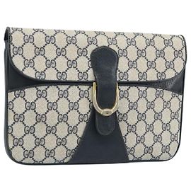 GUCCI GG Supreme Clutch Bag PVC Navy Gold 904 02 025 Auth ki6514