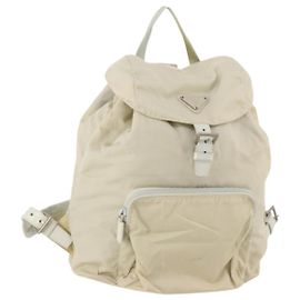 PRADA Rucksack aus Nylon Beige Silber Authentisch bs33075