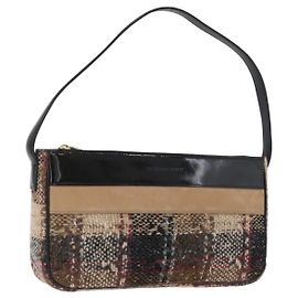 Borsa a spalla Burberry Nova Check in lana beige oro Auth 172950