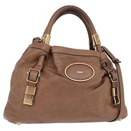 Chloé Borsa a mano Chloe Victoria in pelle 2 in 1 marrone oro Auth BA10608