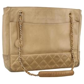 CHANEL Borsa a Spalla Matelassé in Pelle di Agnello Beige Oro CC Auth 172997