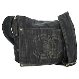 Borsa a Spalla CHANEL COCO Mark in Denim Blu Navy con CC Dorato Auth 171512SAM - Chanel
