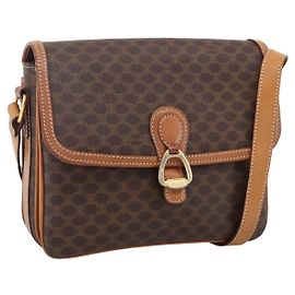 Céline Borsa a Spalla in Tela Macadam CELINE in Pelle PVC Marrone Oro Auth ka2705