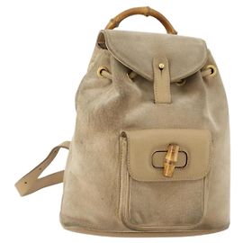 Zaino in pelle scamosciata nera e oro GUCCI Bamboo 003 2058 0030 Auth BA10404