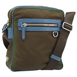 Borsa a Spalla PRADA Nylon Khaki Argento Autentica 172848
