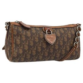 Borsa a catena romantica in tela Trotter Christian Dior PVC marrone argento Auth ARZ357