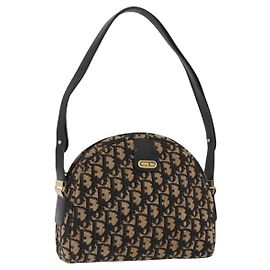 Borsa a Spalla in Tela Trotter Christian Dior Blu Navy Oro Auth 172485