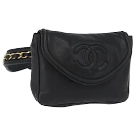 CHANEL COCO Borsa in Vita Mark Chain Pelle di Agnello Nera Oro CC Auth BA11165 - Chanel