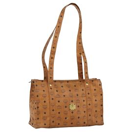 Borsa Tote MCM Logogram Vicetos PVC Marrone Oro Auth BA11113