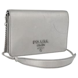 Bolso de Hombro PRADA de Cuero Safiano Plata Auth bs33612
