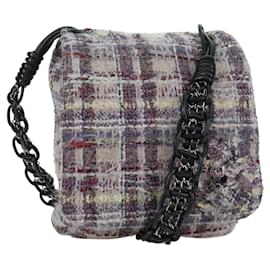 Borsa a Spalla Camelia con Catena CHANEL Tweed Viola Argento CC Auth LNZ320SAv