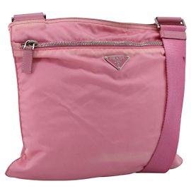 PRADA Schultertasche aus Nylon und Leder Rosa Silber Auth LNZ333
