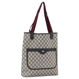 Borsa tote Gucci GG Supreme Sherry Line in PVC blu navy e oro 120 02 003 Auth bs33609