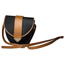 Borsa a tracolla in pelle e tela vintage Yves Saint Laurent nera e marrone