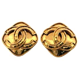 Boucles d'oreilles carrées en or Chanel Coco Mark CC vintage