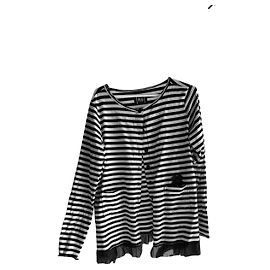 Autre Marque Cardigan de malha listrado preto e branco algodão viscose M