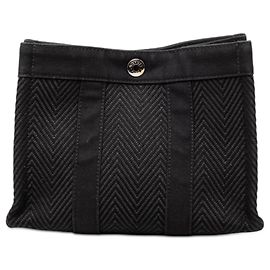 Pochette Fourre Tout in Tela Chevron Nera Hermès