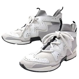 Hermès HERMES ACTION H201103Z 38 GRAU WEISS CANVAS LEDER SNEAKERS