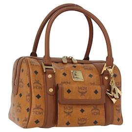 MCM Vicetos Mini Logogram Boston Bag in pelle PVC marrone e oro Auth ki6516