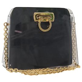 Borsa Gancini Chain di Salvatore Ferragamo in plastica 2way Trasparente Oro Auth LNZ028