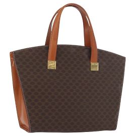 Céline Borsa a mano in tela Macadam CELINE in pelle PVC marrone e oro Auth mr2058