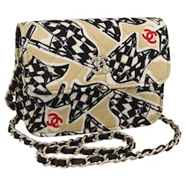 CHANEL Mini Matelassé 12 Borsa a Spalla Catena Satin Beige Oro CC Auth LNZ395M