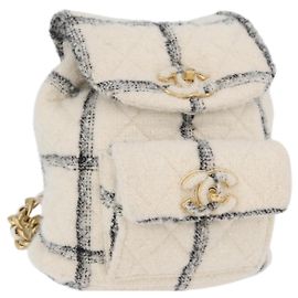 CHANEL Matelassé Ketten-Rucksack Tweed Weiß Gold CC Auth 172472SM