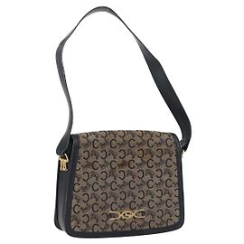 Céline CELINE C Sulky Schultertasche aus Segeltuch Navy Gold Auth gh1796
