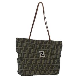 FENDI Zucca Canvas Tote Bag Braun Schwarz Auth 173610