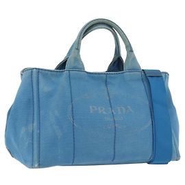 PRADA Canapa M Borsa a mano in tela 2 in 1 Blu Oro Auth ARZ233