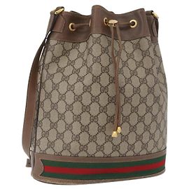 Borsa Gucci GG Supreme Web Sherry Line PVC Beige Oro 41 02 085 Auth ka2661