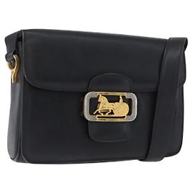 Borsa a Spalla CÉLINE Carrozza in Pelle Nera e Oro Auth ki6513