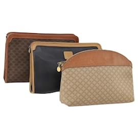 Céline Borsa clutch in tela Macadam CELINE in pelle PVC 3 pezzi marrone nero beige Auth 173683