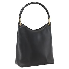 Borsa a Spalla in Pelle Gucci Bamboo Nera Oro 001 3006 Auth LNZ326