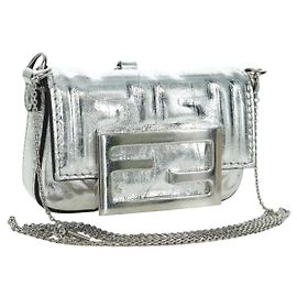 Pochette in tela Zucca FENDI con catena, borsa a secchiello nano, argento autentico 171535M