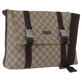 Gucci Borsa a Spalla GG Supreme in PVC Pelle Beige Argento 122373 Auth 173598