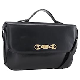 Céline Borsa a Spalla Horsebit in Pelle Nera e Oro Auth ka2765