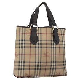 Borsa a mano in PVC beige e oro con motivo Nova Check di BURBERRY Auth 172725