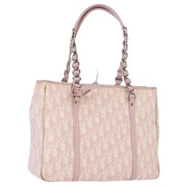 Borsa romantica in tela Trotter Christian Dior con catena in PVC rosa argento autentica 172531