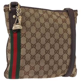 Borsa a Spalla Gucci GG Canvas Web Sherry Line Beige Oro Rosso 144388 Auth gh1840