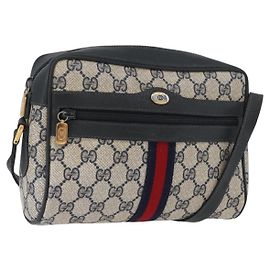 Borsa a Spalla Gucci GG Supreme Sherry Line PVC Blu Navy Oro 120 02 004 Auth mr2064