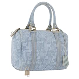 FENDI Zucca Canvas Boston Tasche Hellblau Gold Auth 168309V
