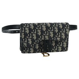 Borsa a vita in tela Trotter Christian Dior blu navy e oro Auth 171490SAV