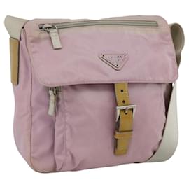 Borsa a Spalla PRADA Nylon Rosa Argento Auth LNZ394