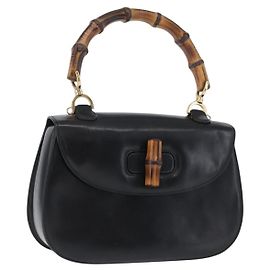 Borsa a mano in pelle nera e oro GUCCI Bamboo 000 1781 0633 Auth 173021