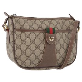 Borsa Gucci GG Supreme Web Sherry Line in PVC beige e oro 001 754 6177 Auth bs33691