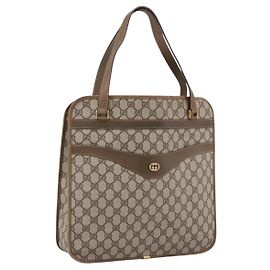 GUCCI GG Supreme Tote Bag PVC Beige Gold Auth ka2776
