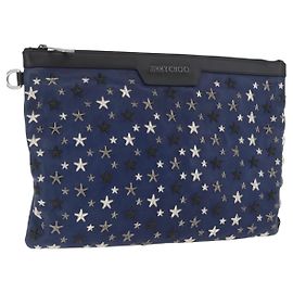 Borsa a mano in pelle Jimmy Choo Studs Clutch Blu Navy Argento Auth BA11032